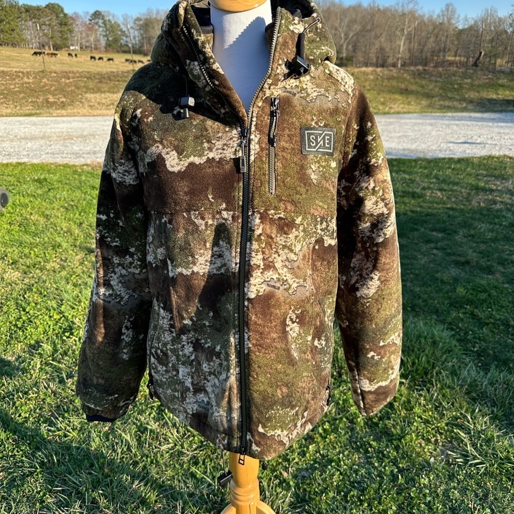 Brown and Green Camouflage Puffer Jacket with Hood